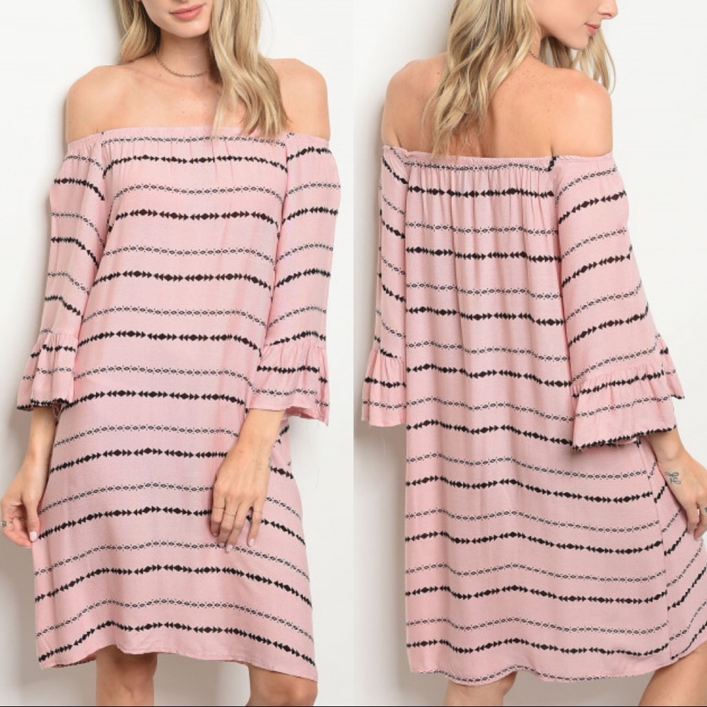 ๐ Pink Off The Shoulder Midi Dress - Picture 1 of 7